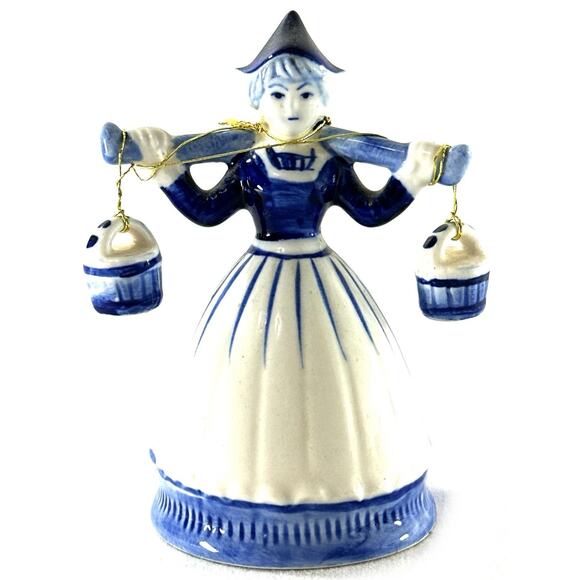 Handpainted Delft Blue Dutch Girl Figurine Milkmaid with Buckets Holland 4.5” - Picture 1 of 5